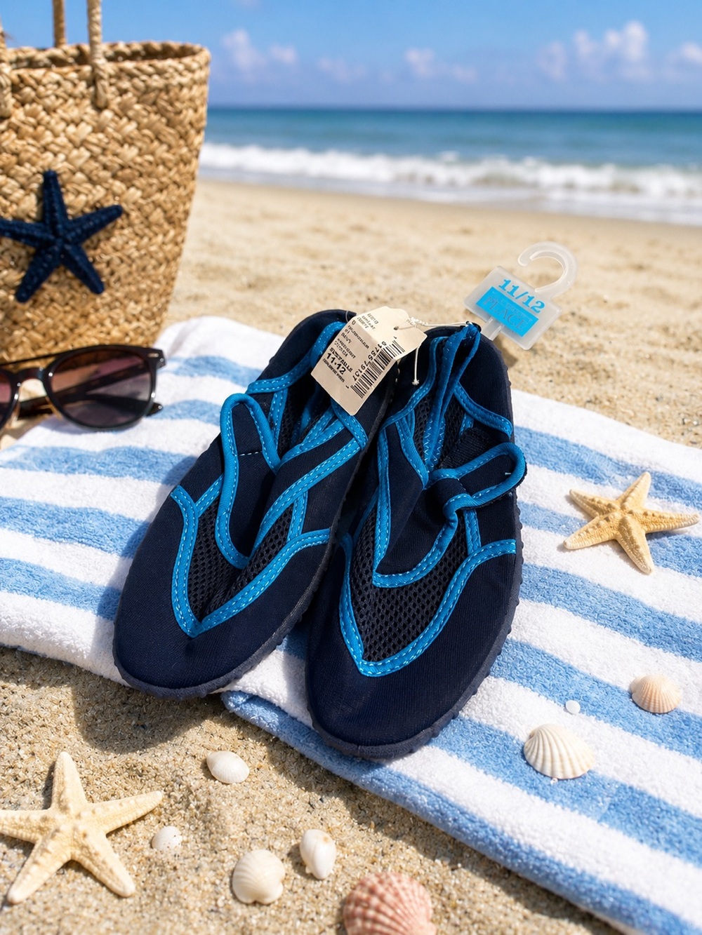 The Children's Place Navy & Bright Blue Kids Slip-On Aqua Shoes size 11/12